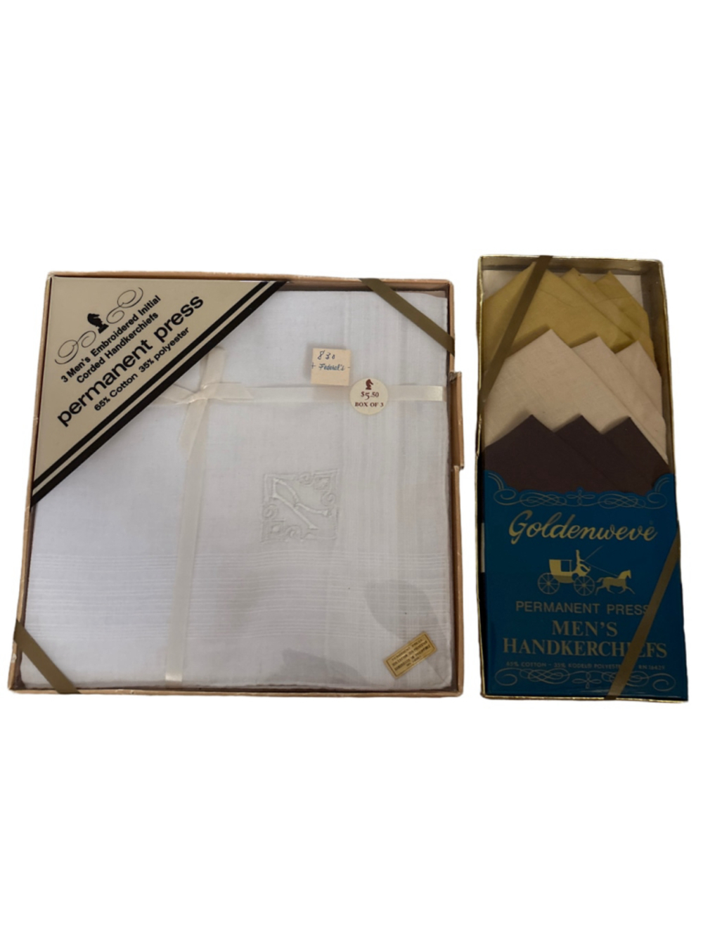 Men's Vintage Handkerchiefs Set, One Size, White and Brown